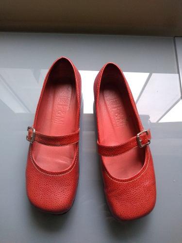 Zapato Bajo, Tipo Balerina, Rojo, De Cuero Talla 39