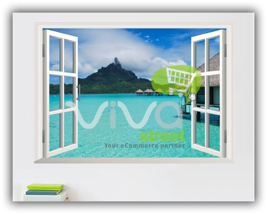 OFERTA Vinyl Decorativo de Pared 3D Ventana Isla/Mar