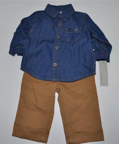 Conjunto Calvin Klein Camisa Pantalon 6-9m Niño (bbh-41)