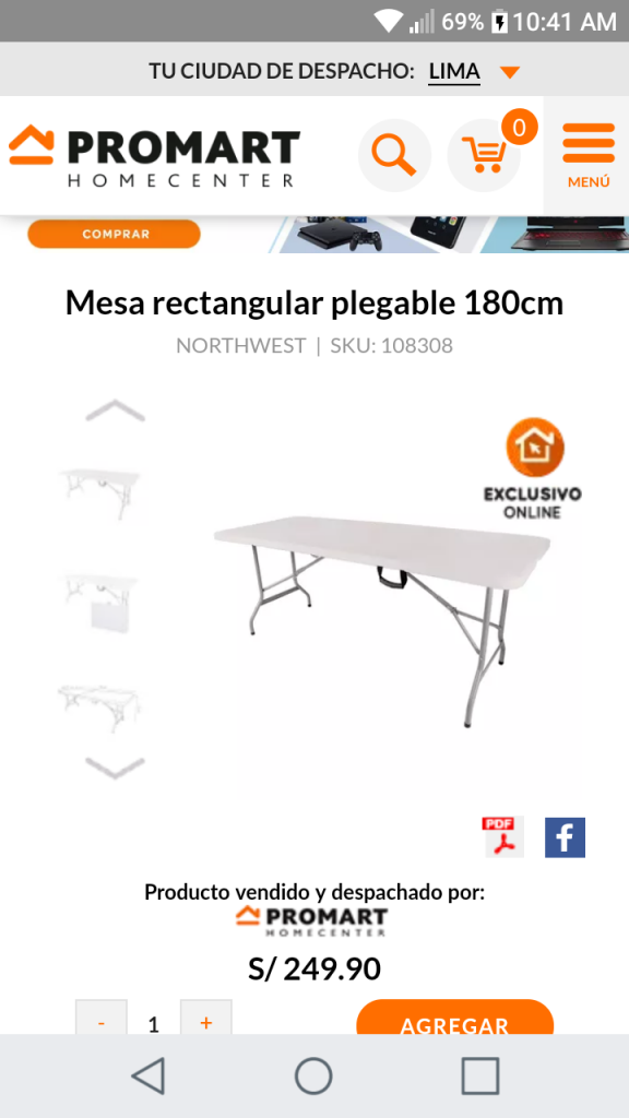 Una mesa plegable de 180cm
