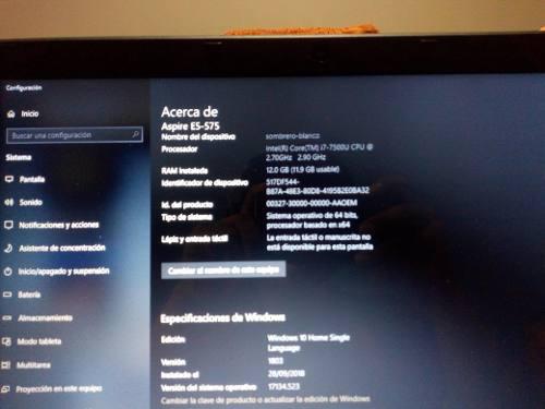 Laptop Acer Core I7 Septima Gen, 12gb Ddr4, 1tb Disco