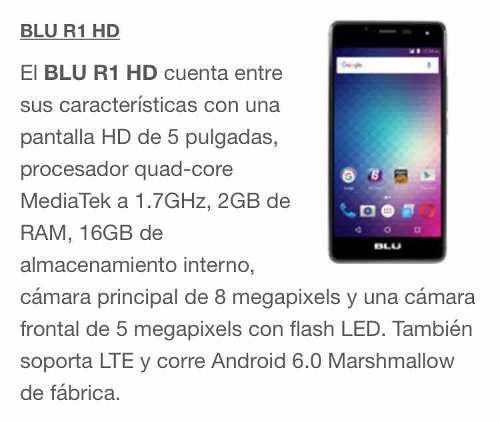 Vendo Smart Phone Blu R1 Hd