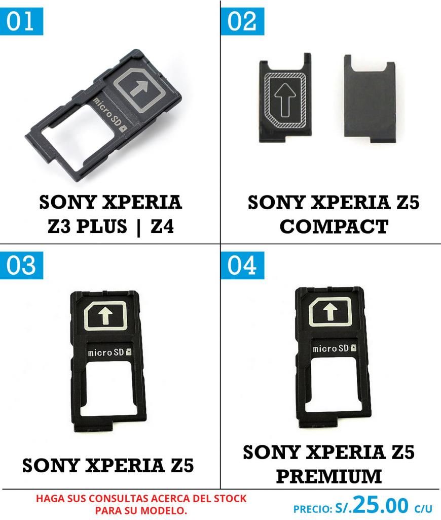 Bandeja Slot Chip Sim Sony Xperia Z3 Z4 Z5 Premium Compact