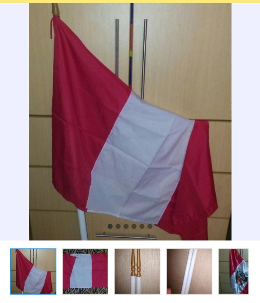 Bandera Peru Y Asta de Madera