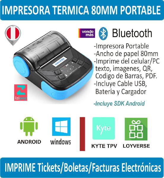 Impresora Termica 80m Portable Bluetooth