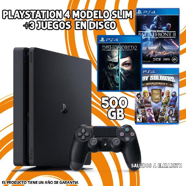 PlayStation 4 modelo slim de 500gb con 3 juegos en disco