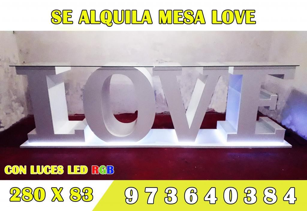 SE ALQUILA MESA LOVE CON LUCES LED RGB