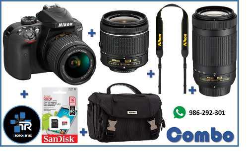 Camara Nikon D3400 +lente 18-55mm Vr +70-300+estuche+memoria