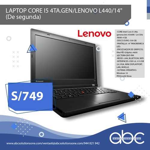 Laptop Corei5 4ta Generacion Lenovo L440