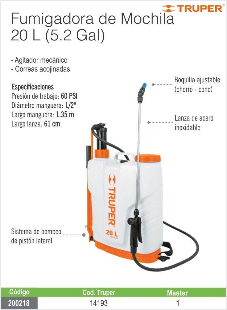 Fumigadora De Mochila Truper 20 Lt 