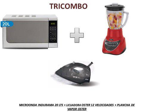 Tricombo Microonda Indurama 2ol +licuadora Oster 12 +plancha