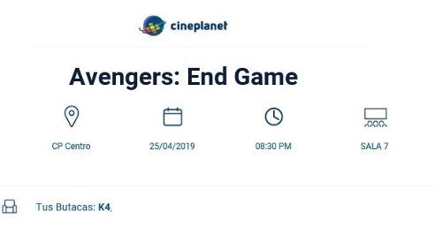 01 Entrada Pre-estreno Avengers - Cineplanet Centro S/18.00