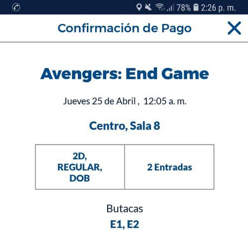 2 Entrada A Avengers A Las 12:05 Cine Planet C/u S/50