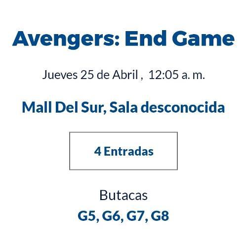 Entrada Pre-estreno Avengers Endgame - Cineplantmall Del Sur