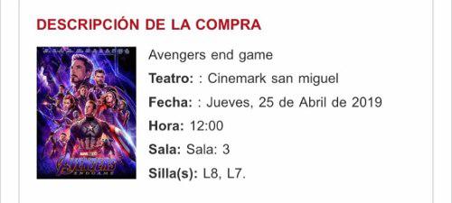 Entradas Avengers Endgame Estreno Cinemark San Miguel