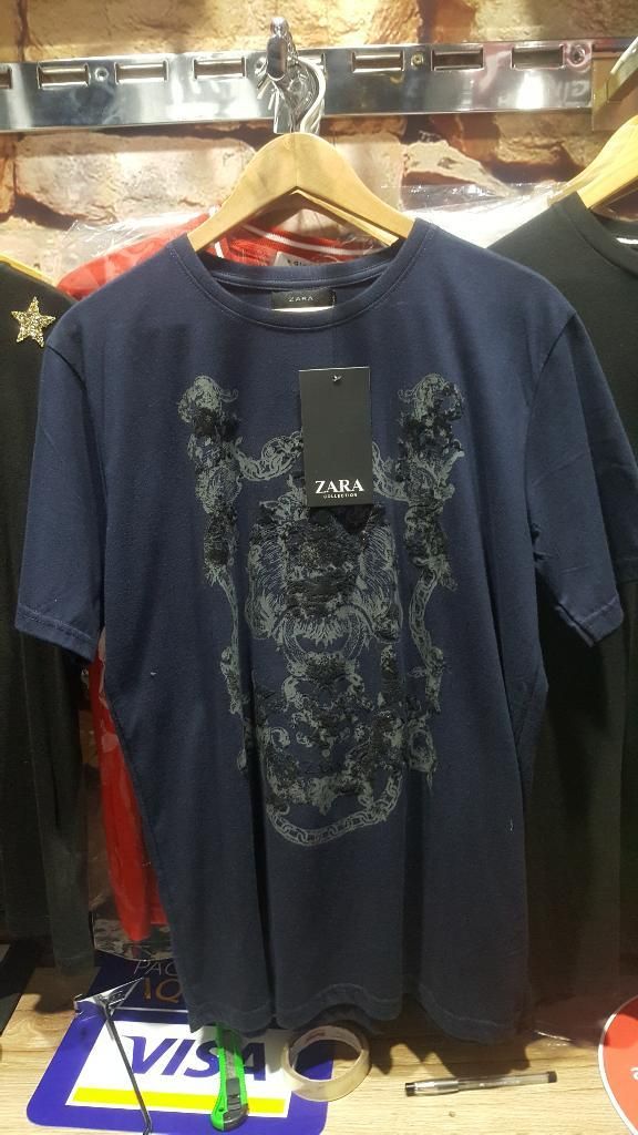 Polo Marca Zara Talla L Azul Versace