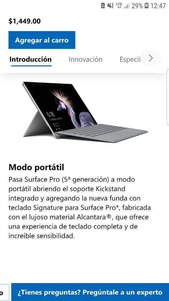 Microsoft Surface Pro 5ta Generación