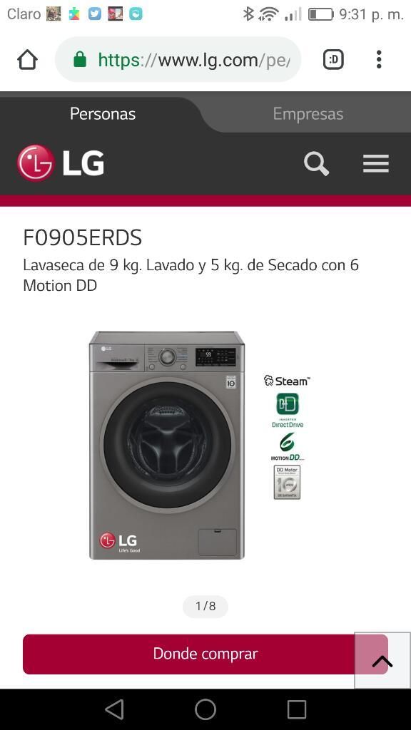 Vendo Lavaseca Marca Lg 9kg Lavado Y 5kg