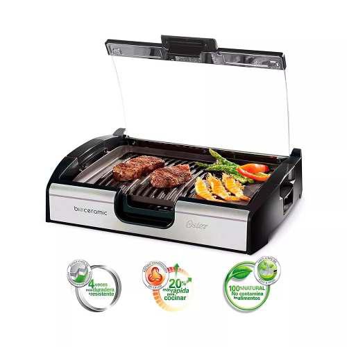 Parrilla Y Plancha Con Tapa De Vidrio Oster Ckstgr 3006 053
