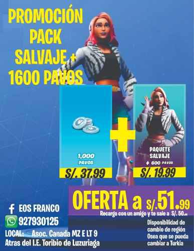 Oferta Fortnite De Pack Salvaje + 1600 Pavos