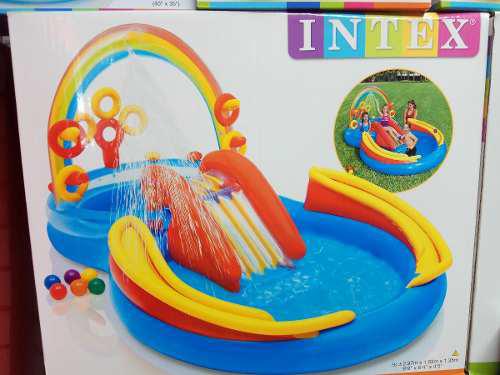 Intex Piscina Inflable Arcoiris Resbaladiza Juguetes 2 En 1