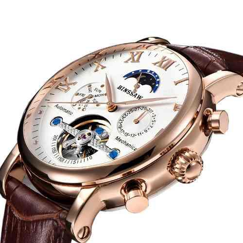 Reloj Caballero Automatico Casual Binssaw De Cuero