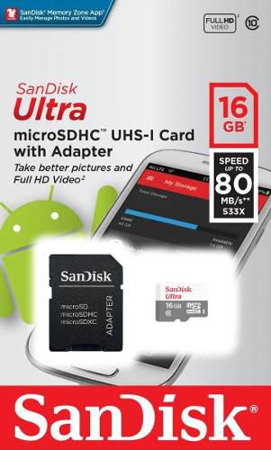 Memoria Flash Microsdhc Sandisk Ultra Class10 Uhs-i 16gb