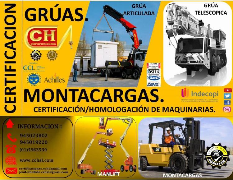 CERTIFICACION DE MONTACARGAS GRUAS MANLIFT TELEHANDLER LINEA