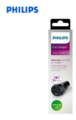 Cargador Auto Philips 2 Usb Ultra Rapido Puerto 3.1a/15.5w2x