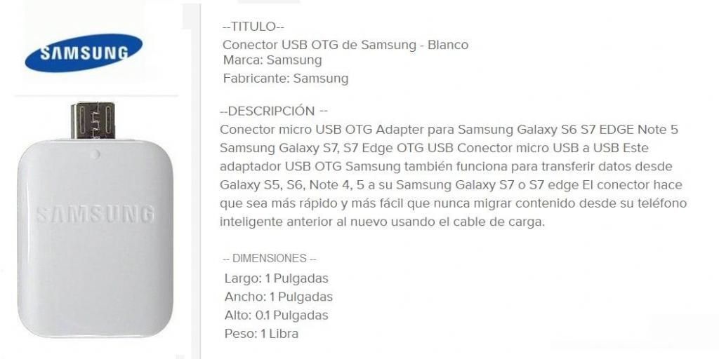 Vendo Adaptador OTG Samsung