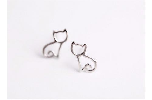 Aretes Gato Gatito Plateados O Dorados Para Mujer - Fisalia