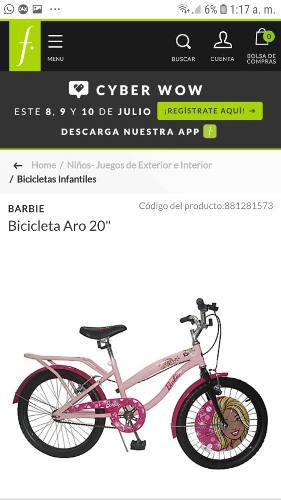 Bicicleta Barbie Aro 20 Nuevo