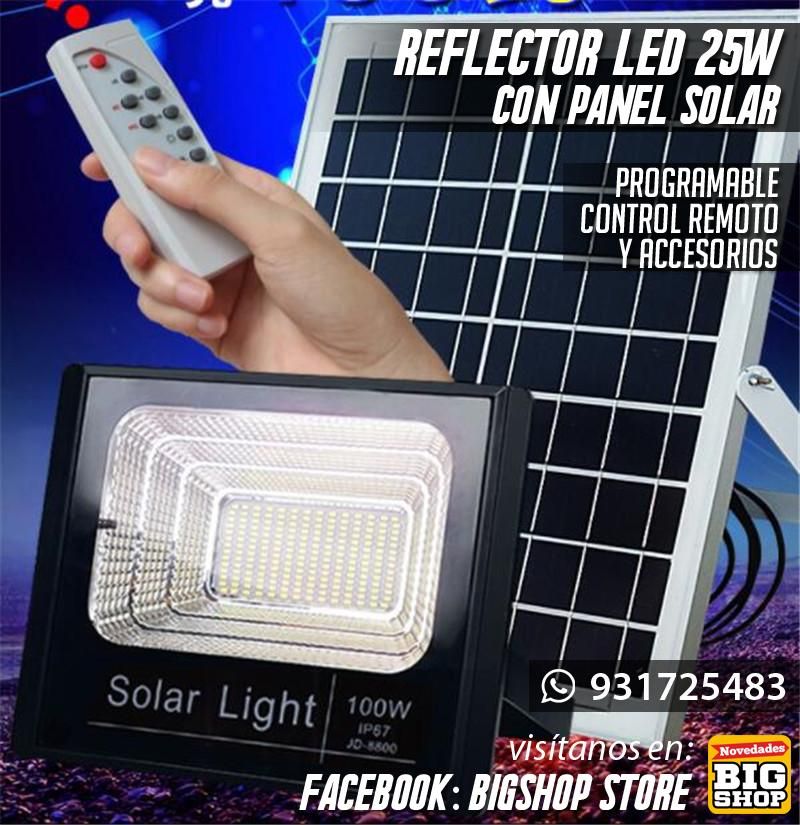 Reflector LED con panel solar 100W y control remoto