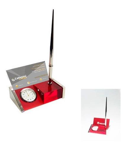 Set De Escritorio Tarjetero Con Reloj Y Lapicero