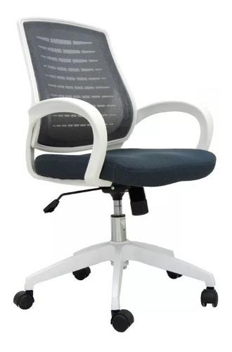 Silla Blanca Y Gris De Malla Modelo Q-872 - Base De Nylon