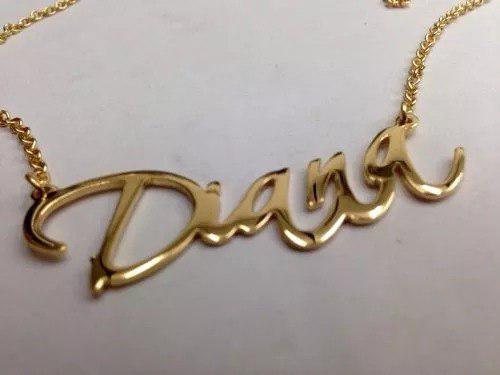 Collar Con Nombre De Plata 950 Bañado En Oro De 18kl Dorado