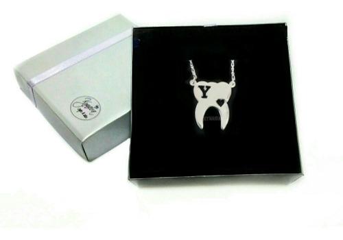 Dije Cadena Collar Diente Inicial Plata Dentista Odontologo