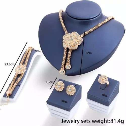 Gargantilla Dorada Brillante Incluye Pulsera, Arete Anillo