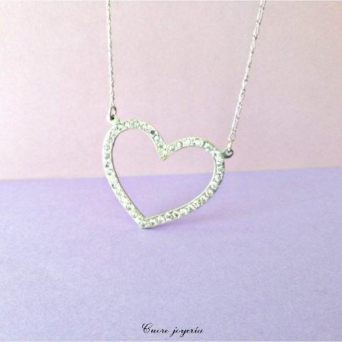 Joyas. Collar Corazón En Plata Con 44 Circones