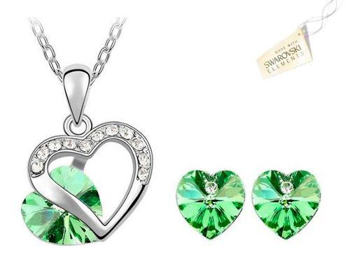 Swarovski Elements Cristales Verde Collar Aretes Corazón