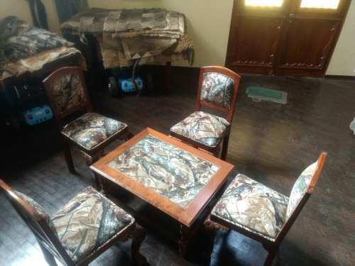 Mesa De Centro Con 4 Sillas Tipo Safari Fabricado En Cedro