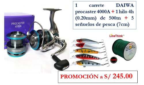 Carrete Daiwa Procaster + Hilo 4h + Señuelos