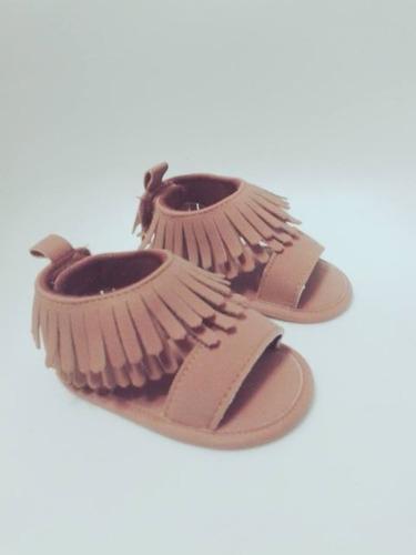 Sandalias Zapatos Valerinas Para Bebe Mujercita Marron Fleco