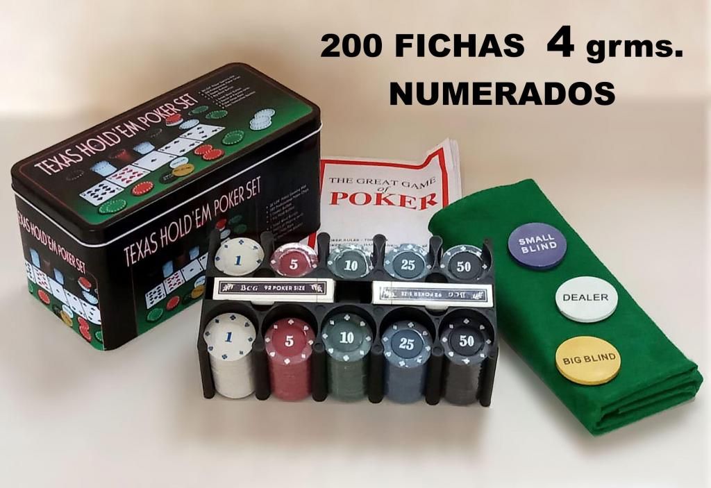 Set Numerado Poker 200 Fichas 4gr. CajaDeMetal Pv20