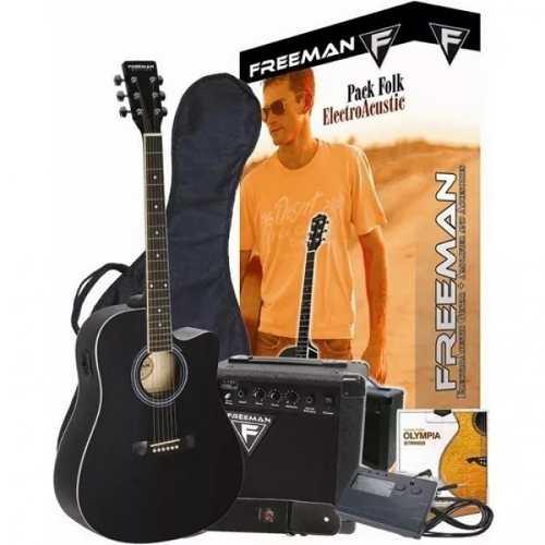 Pack De Guitarra Electroacústica Folk, Color Negro, Freeman