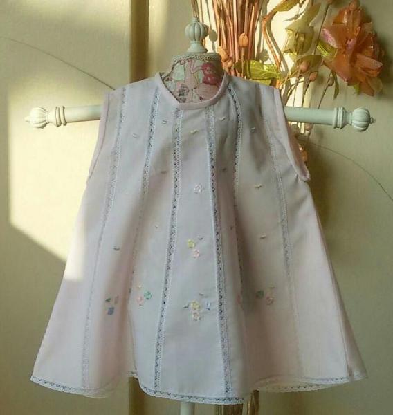 NUEVO VESTIDO ALGODÓN ROSADO RECIEN NACIDA BORDADO TALLA