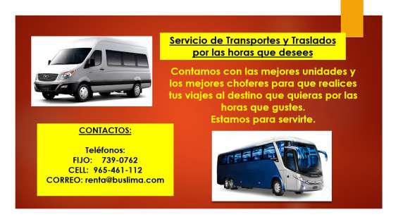 Servicio de transportes y traslados por horas en Lima