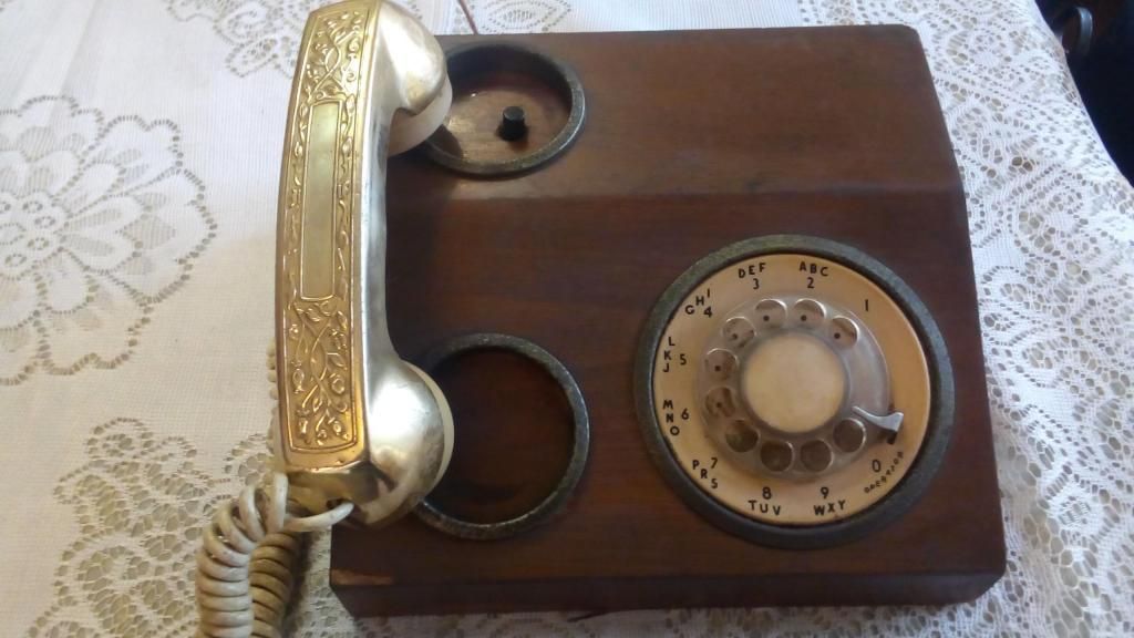 ocasion antiguo telefono con enchape de bronce conservado