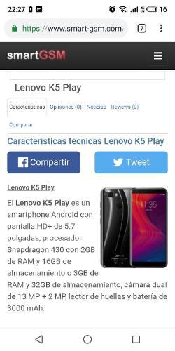 Lenovo K5 Play Nuevo En Caja Sellado Libre Todo.operador