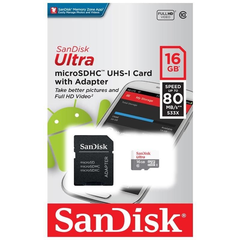 Memoria celular SanDisk ULTRA 16GB clase 10 microSD